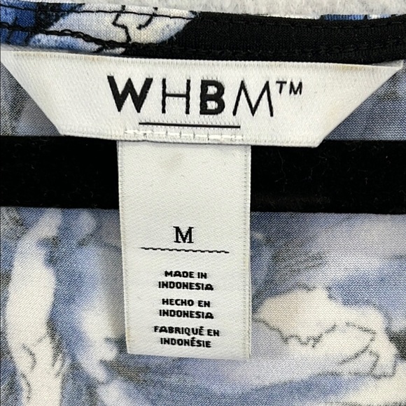 WHBM Knit Dress Sz M Black/Blue V-Neck 3/4 Sleeves Flared Hem Flounce Like New - Picture 2 of 11